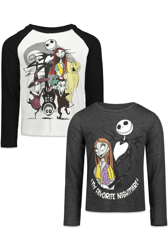 Nightmare Before Christmas Jack Skellington Oogie Boogie Sally Big Girls 2 Pack Long Sleeve T-Shirts Toddler to Big Kid