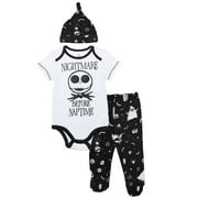 Disney Nightmare Before Christmas Jack Skellington Oogie Boogie Sally Infant Baby Boys Bodysuit Pants and Hat 3 Piece Outfit Set Newborn to Infant