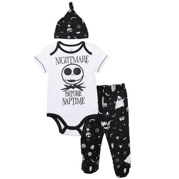 Disney Nightmare Before Christmas Jack Skellington Oogie Boogie Sally Newborn Baby Boys Bodysuit Pants and Hat 3 Piece Outfit Set Newborn to Infant