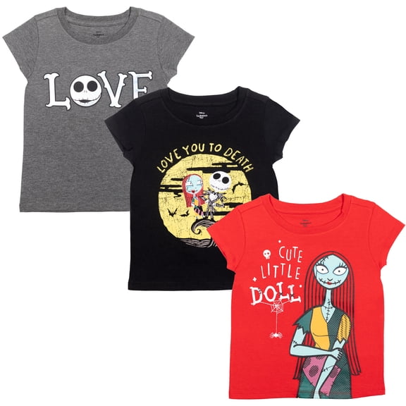 Disney Nightmare Before Christmas Jack Skellington Sally Big Girls 3 Pack T-Shirts Toddler to Big Kid