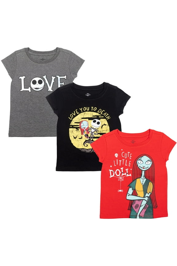 Nightmare Before Christmas Jack Skellington Sally Big Girls 3 Pack T-Shirts Toddler to Big Kid