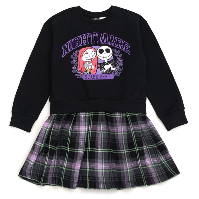 Disney Nightmare Before Christmas Jack Skellington Sally Fleece Flannel Oversized Dress Plaid Toddler to Big Kid