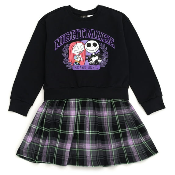 Disney Nightmare Before Christmas Jack Skellington Sally Fleece Flannel Oversized Dress Plaid Toddler to Big Kid
