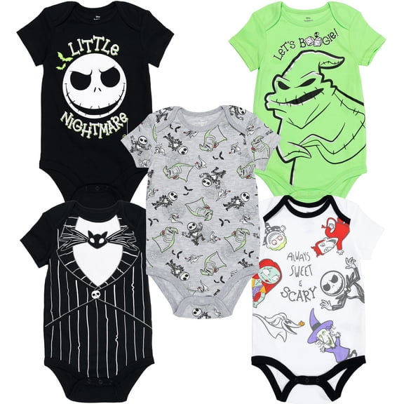 Disney Nightmare Before Christmas Jack Skellington Sally Infant Baby Boys 5 Pack Bodysuits Newborn to Infant