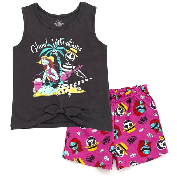 Disney Nightmare Before Christmas Jack Skellington Sally Tank Top and French Terry Shorts Outfit Set Toddler to Big Kid