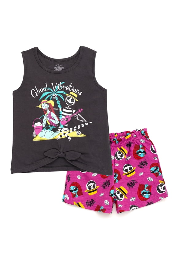 Nightmare Before Christmas Jack Skellington Sally Tank Top and French Terry Shorts Outfit Set Toddler to Big Kid