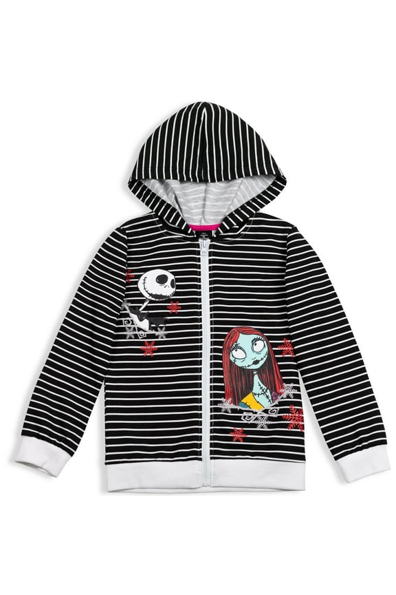 Nightmare Before Christmas Jack Skellington Sally Toddler Girls French Terry Zip Up Hoodie Toddler to Big Kid