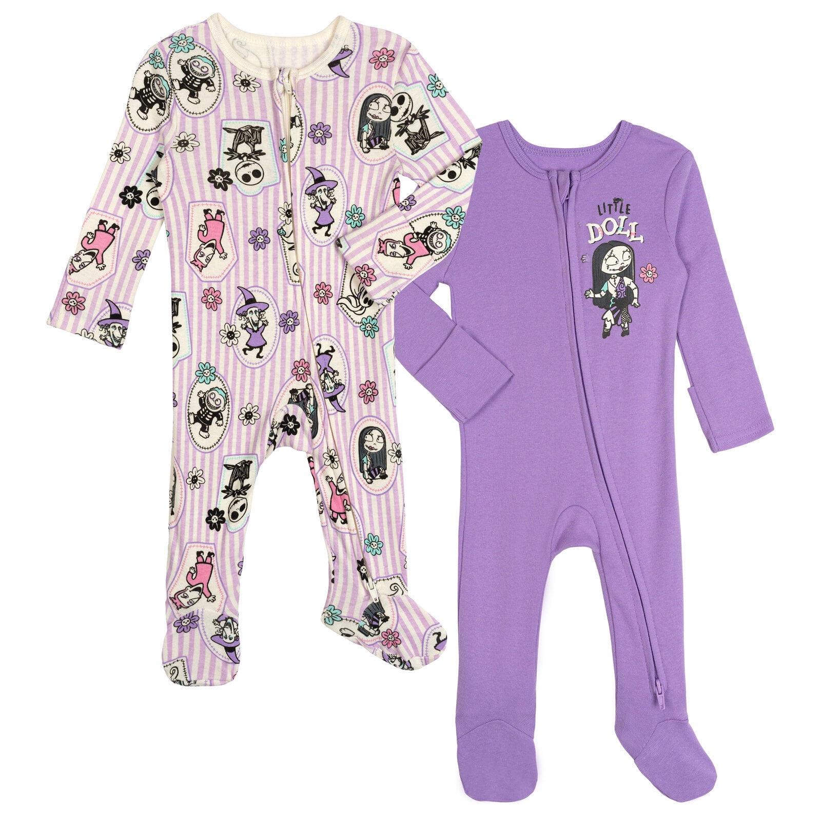 Disney Nightmare Before Christmas Baby Girls' 2-Pack Footed Sleep N' Play Coveralls Nightmare Purple