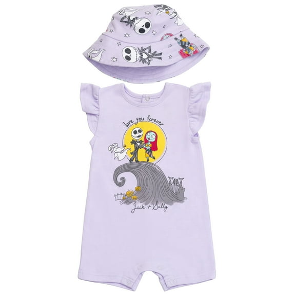 Disney Nightmare Before Christmas Jack Skellington Sally Zero Newborn Baby Girls Romper and Hat Newborn to Infant