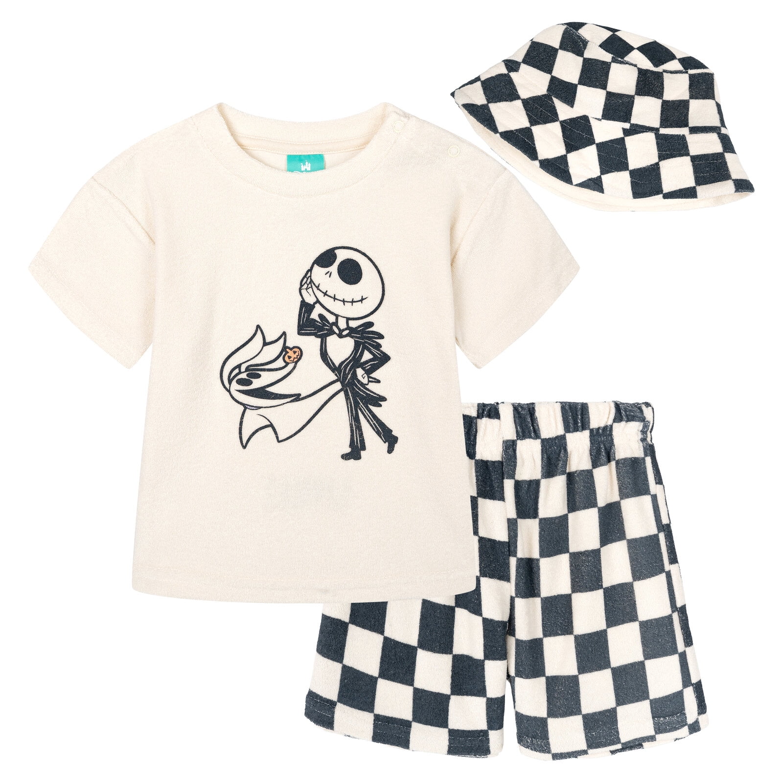 Disney Nightmare Before Christmas Jack Skellington Zero Loop Terry Cloth T-Shirt, Shorts and Bucket Sun Hat 3 Piece Outfit Set Newborn to Infant