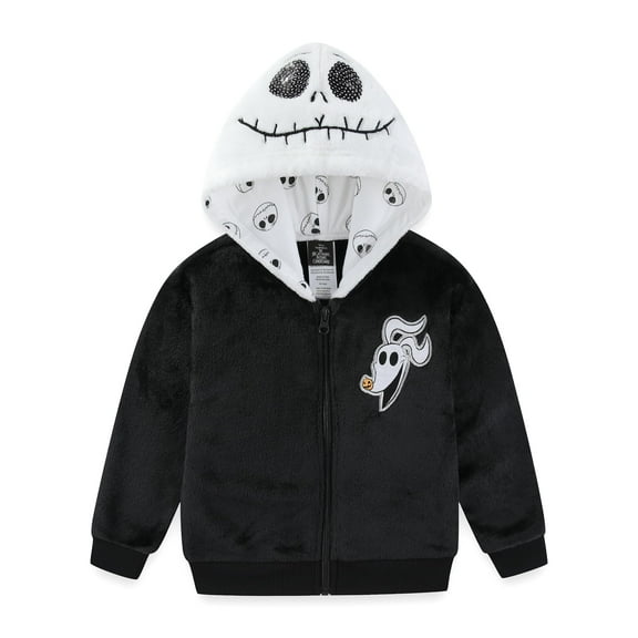 Disney Nightmare Before Christmas Jack Skellington Zip Up Coral Fleece Hoodie for Toddler and Big Kids (Girls), Sizes 3T-10