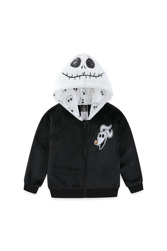 Disney Nightmare Before Christmas Jack Skellington Zip Up Coral Fleece Hoodie for Toddler and Big Kids (Girls), Sizes 3T-10