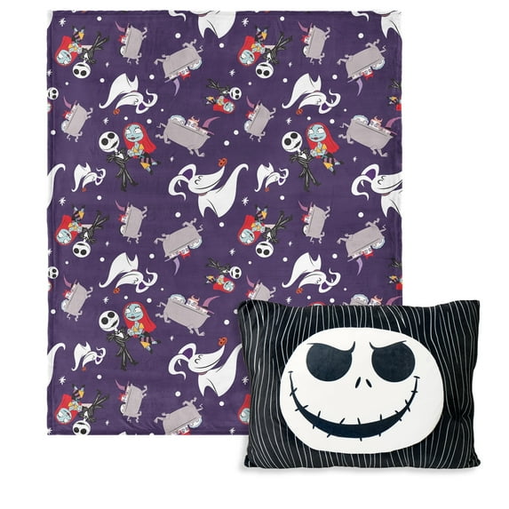 Disney Nightmare Before Christmas Jump Scare Silk Touch Throw Blanket 50X60 inches with Plush Pocket Pillow 14X20 inches