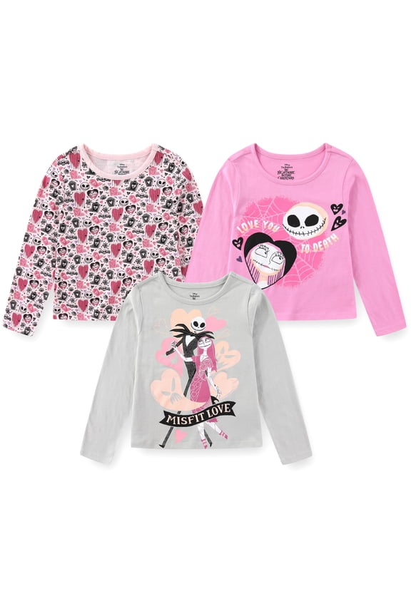Nightmare Before Christmas Long Sleeve Shirt (Girls), 3 Pack, Sizes 3T-10