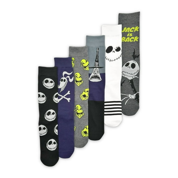 Disney Nightmare Before Christmas Men's Casual Crew Socks, 6-Pack, Size 8-12