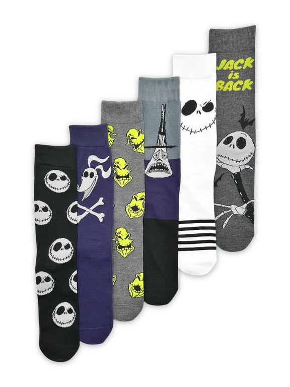 Nightmare Before Christmas Men's Casual Crew Socks, 6-Pack, Size 8-12