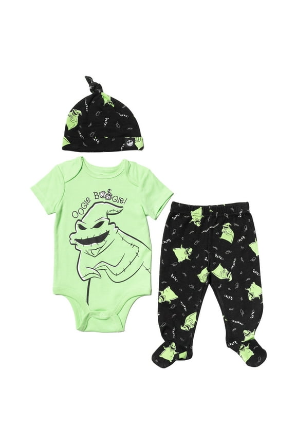 Nightmare Before Christmas Oogie Boogie Infant Baby Boys Bodysuit Pants and Hat 3 Piece Outfit Set Newborn to Infant