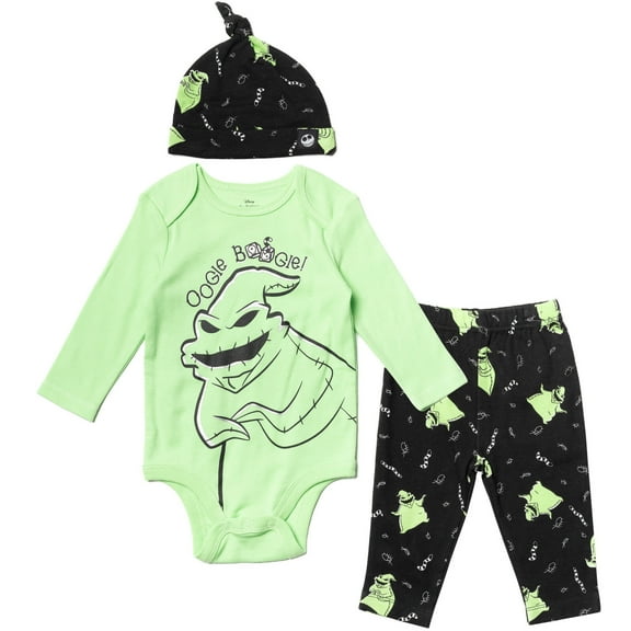 Disney Nightmare Before Christmas Oogie Boogie Newborn Baby Boys Bodysuit Pants and Hat 3 Piece Outfit Set Newborn to Infant