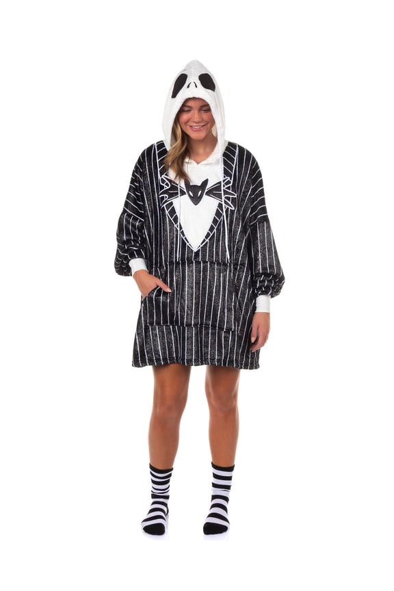 Disney Nightmare Before Christmas Pajamas Women's Hooded Dorm Sleep Shirt with Socks