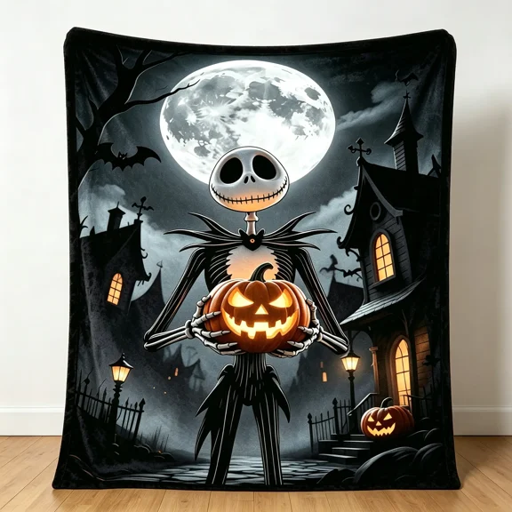 Disney Nightmare Before Christmas Plush Throw Blanket Soft Cozy Flannel Jack Skellington Pumpkin King Spooky Warm for Bed Sofa Decor Gift