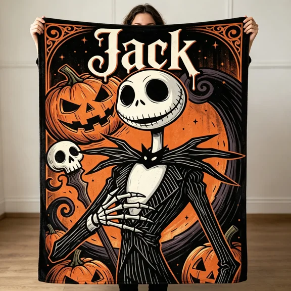 Disney Nightmare Before Christmas Plush Throw Blanket Soft Cozy Flannel Jack Skellington Pumpkin King Vintage Spooky Warm for Bed Sofa Decor Gift