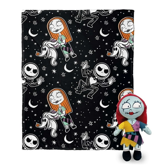 Disney Nightmare Before Christmas Sally Frights Silk Touch Throw Blanket with Plush Hugger, 40x50 inches
