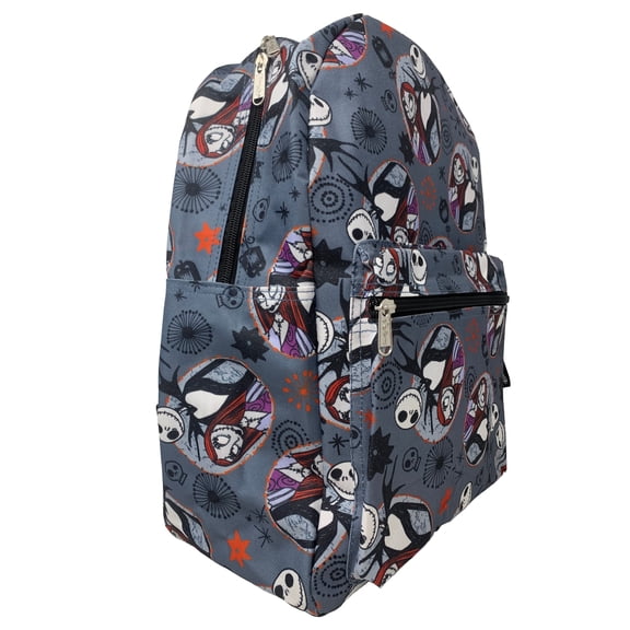 Disney Nightmare Before Christmas Sally & Jack Gray Allover Print 16IN Backpack -Grey