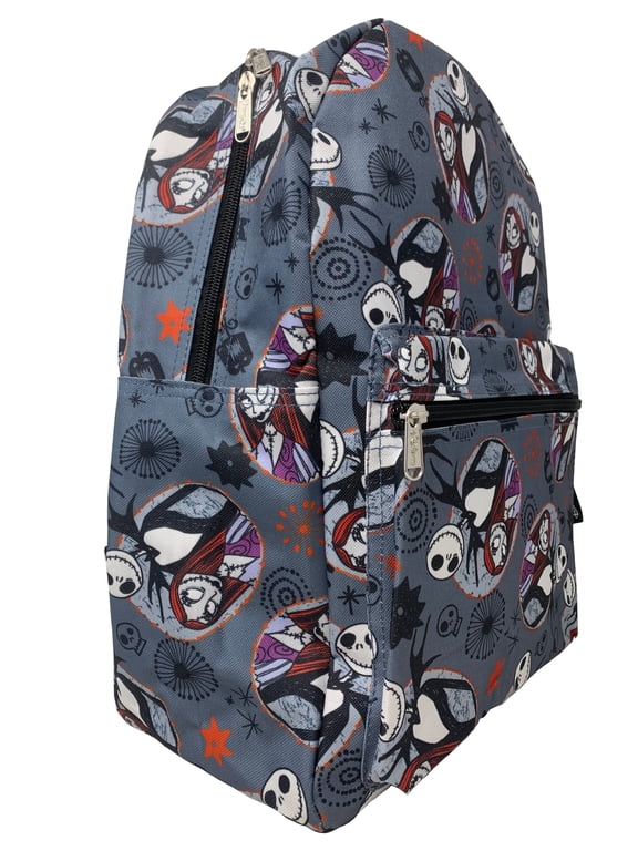 Nightmare Before Christmas Sally & Jack Gray Allover Print 16IN Backpack -Grey