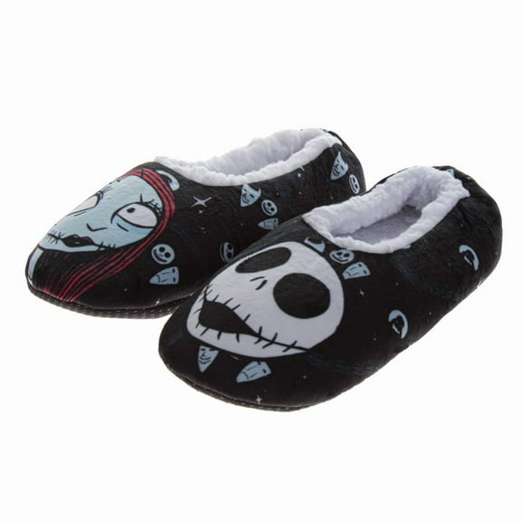 Disney Nightmare Before Christmas Slippers for Women'S, Jack And Sally Cushioned Plush Home Wear Warm (Women’S Adult), Black, Size: 5, 6