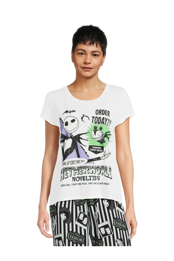 Nightmare Before Christmas Women's Graphic Sleep Tee with Short Sleeves, Sizes XS-3X