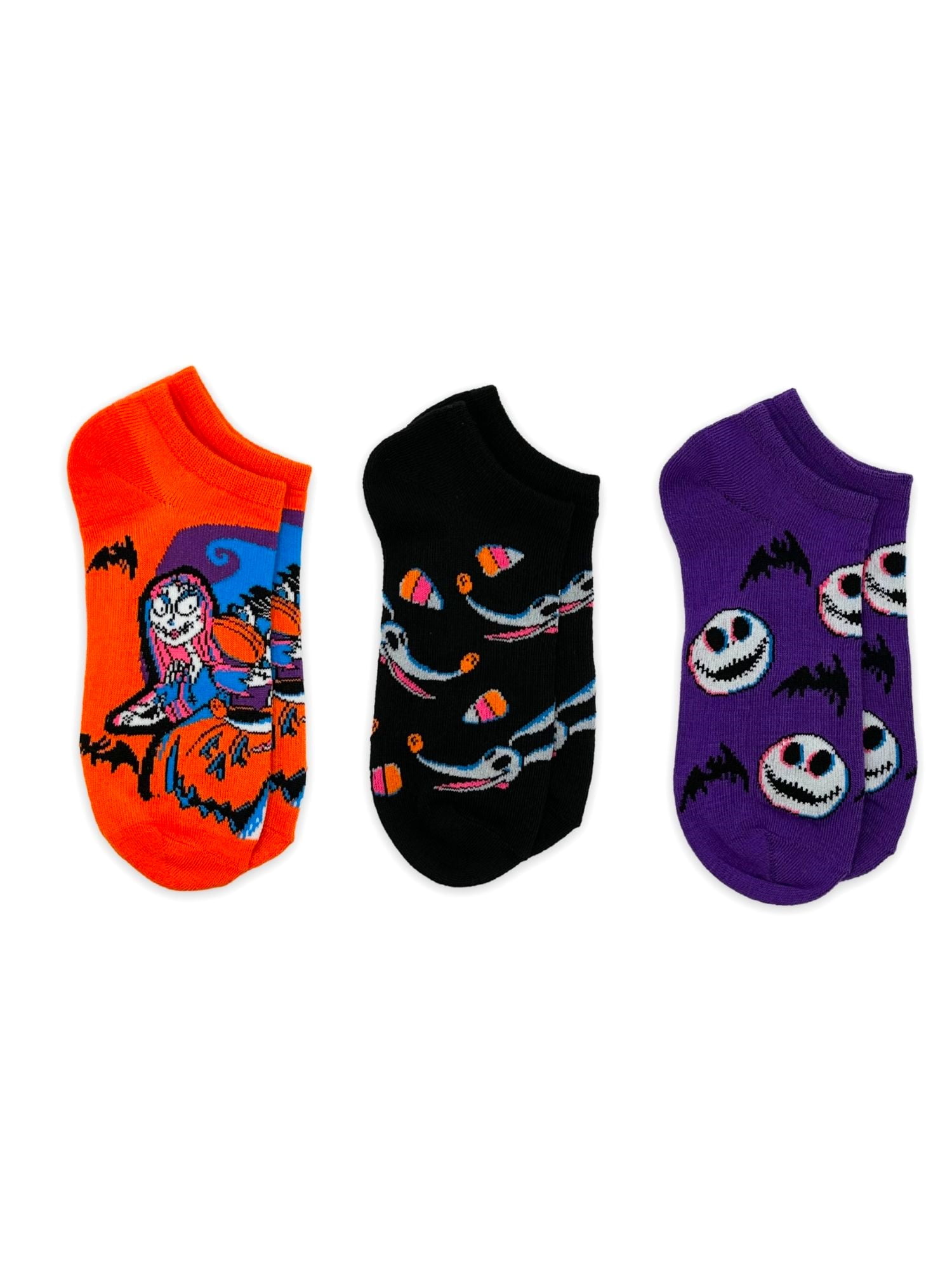 Disney Nightmare Before Christmas, Women's Halloween No-Show Socks, 3-Pack, Size 4-10