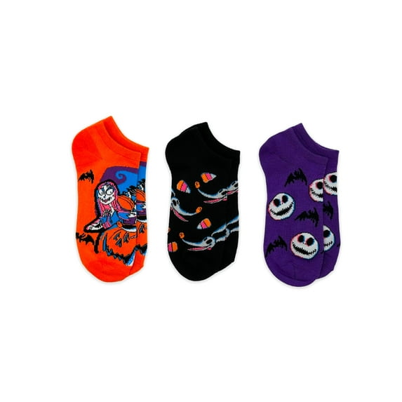 Disney Nightmare Before Christmas, Women's Halloween No-Show Socks, 3-Pack, Size 4-10