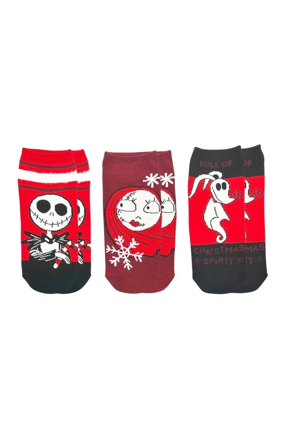 Disney Nightmare Before Christmas Women's Holiday No-Show Socks, 3-Pack, Size 4-10