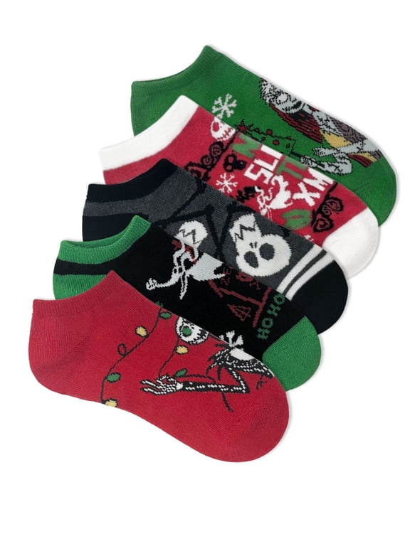 Disney Nightmare Before Christmas Women's Holiday No-Show Socks, 5-Pack, Size 4-10