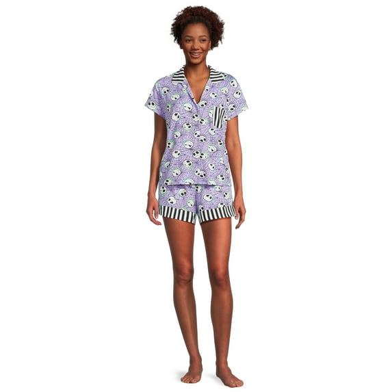 Disney Nightmare Before Christmas Women's Top and Shorts Pajama Set, 2-Piece, Sizes XS-3X