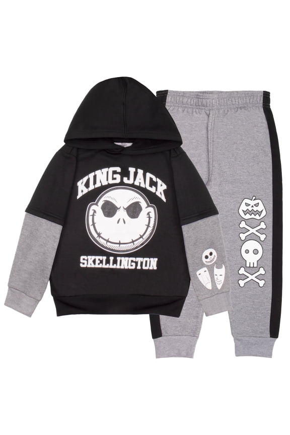 Nightmare Before Christmas Boys Matching Sets Pullover Hoodie and Jogger Fleece Set 2 Piece Bundle with Jack Skellington Graphic Logo Print Sweatpants Set for Kids (Size 4-12)