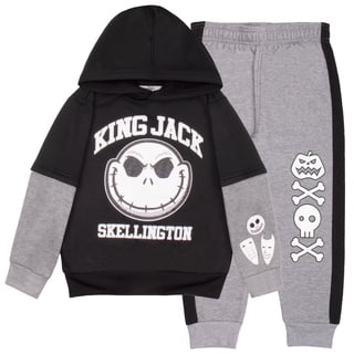 Disney Nightmare Before Christmas Boys Matching Sets Pullover Hoodie and Jogger Fleece Set 2 Piece Bundle with Jack Skellington Graphic Logo Print Sweatpants Set for Kids (Size 4-12)