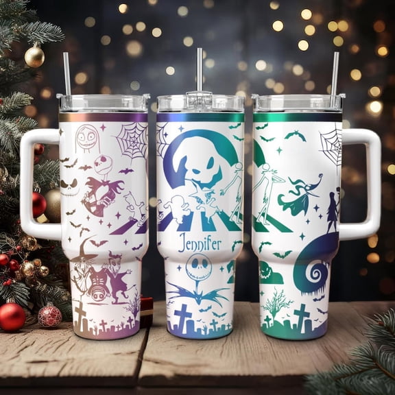 Disney Nightmare Christmas Engraved Tumbler, Pumpkin King Tumbler, Jack Sally Tumbler, Halloween Spooky Cup, Personalized Tumbler 40oz