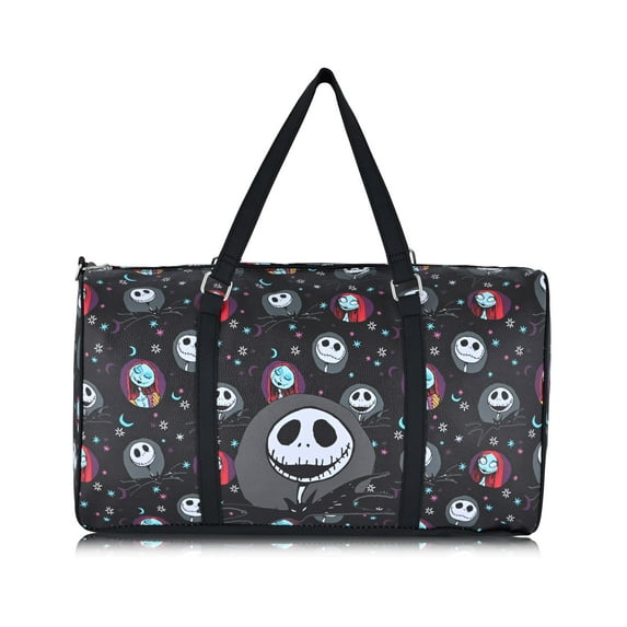 Disney Nightmare Before Christmas Travel Bag, Duffle Bag, Overnight Bag, Weekender Bag | Mini 16 Inch Leather Jack Skellington Classic Premium Travel Duffle Bag for Women, Men, Adults