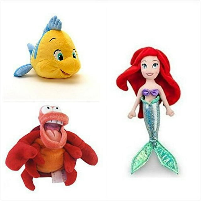 Disney Little Mermaid Sebastian 8" and Ariel 12" and Flounder 10" plush