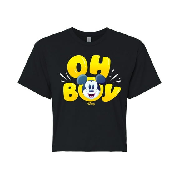 Disney - Oh Boy Mickey Face - Juniors Cropped Cotton Blend T-Shirt