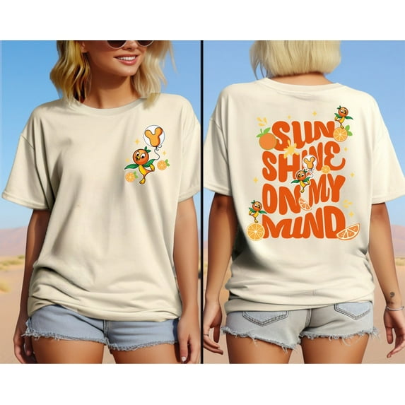 Disney Orange Bird 2 Sided T-Shirt, Sunshine On My Mind Disneyworld, Summer Vacation, Flower Garden Festival 2025 Shirt, Disneyland Trip Tee,Sand color,size L