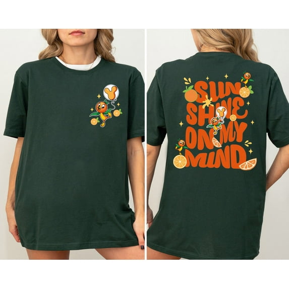 Disney Orange Bird 2 Sided T-Shirt, Sunshine On My Mind Disneyworld Tee, Summer Vacation, Flower Garden Festival 2025 Shirt, Disneyland Trip,Forest Green color,size 2XL