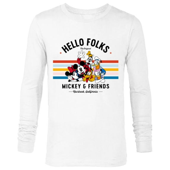 Disney Original Mickey & Friends Hello Folks Retro Vintage - Long Sleeve T-Shirt for Men - Customized-White