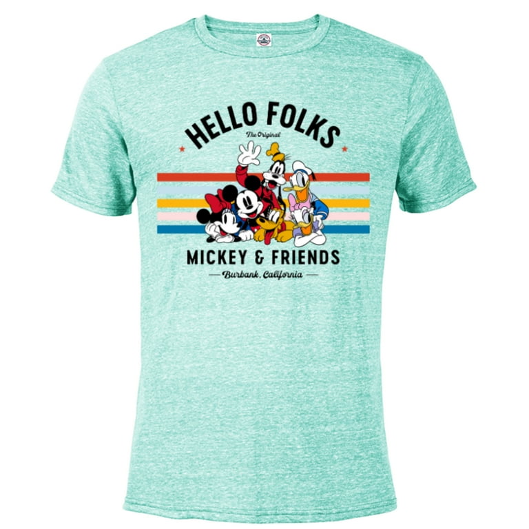 Disney Original Mickey Friends Hello Folks Retro Vintage Short Sleeve Blended T Shirt for Adults Customized Celadon Snow Heather