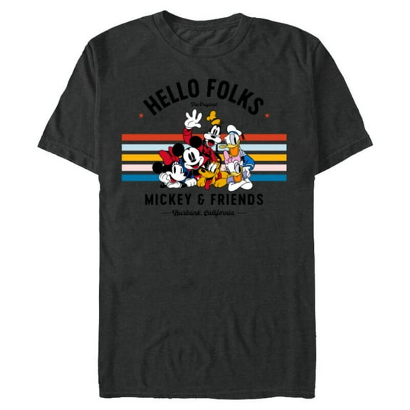 Disney Original Mickey & Friends Hello Folks Retro Vintage - Short Sleeve Blended T-Shirt for Adults - Customized-Dark Heather