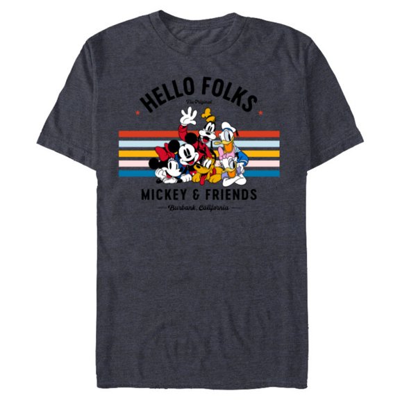 Disney Original Mickey & Friends Hello Folks Retro Vintage - Short Sleeve Blended T-Shirt for Adults - Customized-Navy Heather