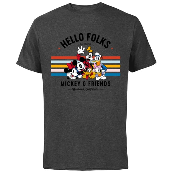 Disney Original Mickey & Friends Hello Folks Retro Vintage - Short Sleeve Cotton T-Shirt for Adults - Customized-Charcoal