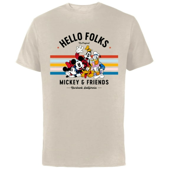 Disney Original Mickey & Friends Hello Folks Retro Vintage - Short Sleeve Cotton T-Shirt for Adults - Customized-Natural