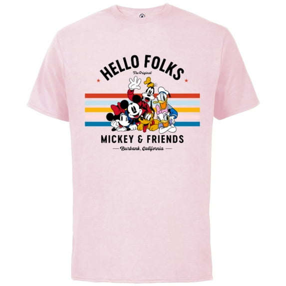 Disney Original Mickey & Friends Hello Folks Retro Vintage - Short Sleeve Cotton T-Shirt for Adults - Customized-Soft Pink